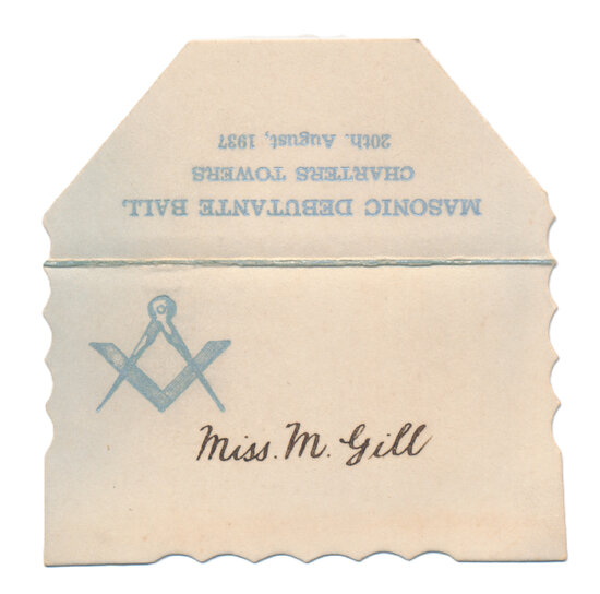 Place card for Mary Gill for Debutante Ball August 1937 in the Horticultural Hall