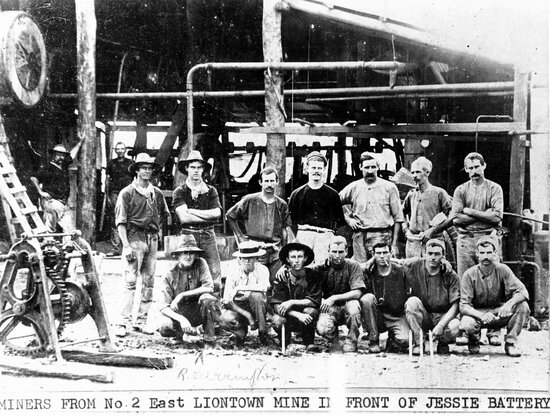 Miners From No 2 East Liontown Mine In Front of the Jessie Battery