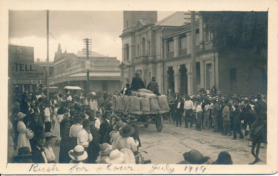 Rush for Flour, Gill Street, July 1919