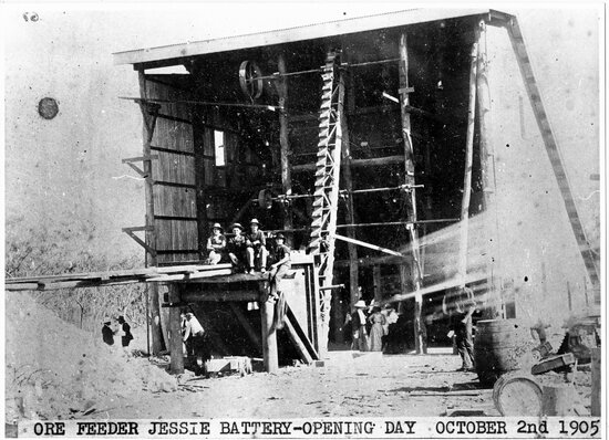 Ore Feeder at the Jessie Battery, Liontown, on Opening Day, 1905
