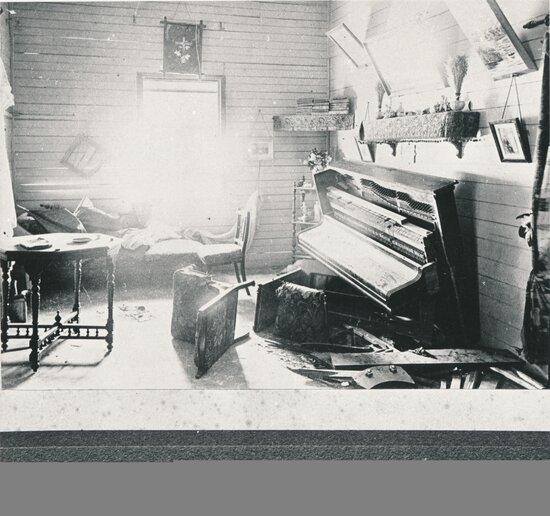Wreckage of the Lounge Room of the Mill Manager&rsquo;s Residence Following the Queen Cross Mill Explosion, 1905