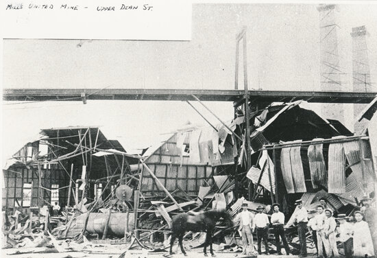 Mine buildings following explosion at Mills Day Dawn United, Upper Deane Street