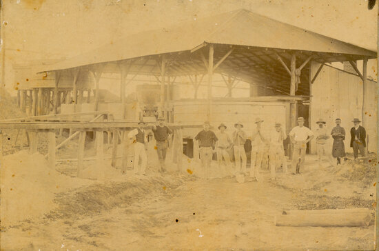 Group men at sawmill