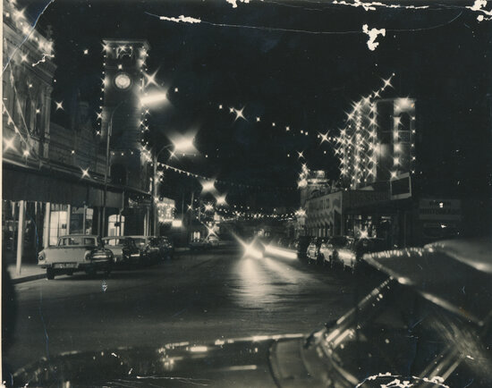 Gill Street Illuminated for the 1972 Centenary Celebrations - viewed from Mosman Street