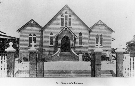 Original St Columba Catholic Church, SE corner of Gill and Church Streets