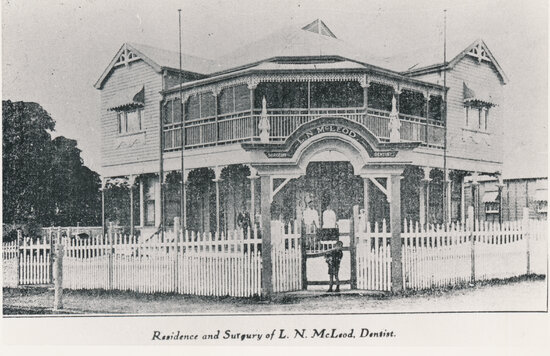 Residence and Surgery of LN McLeod, Dentist, NE corner of Gill and Church Streets