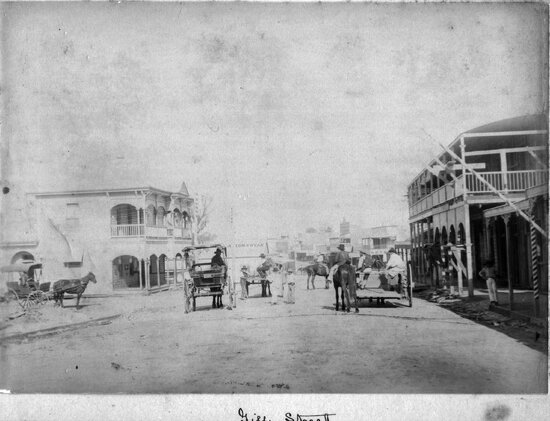 Looking from Mosman Street towards the post and telegraph office, Gill Street circa 1887