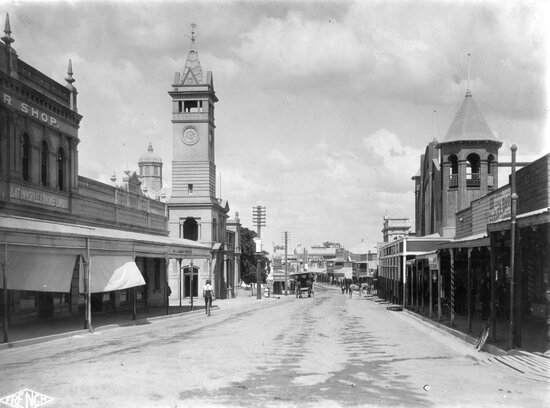 View of Gill Street from Mosman St, with Post Office and Daking Smith/ Pollard&rsquo;s