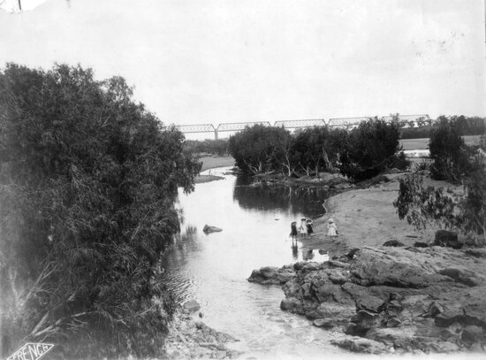 Burdekin River Rail Bridge With Four Girls