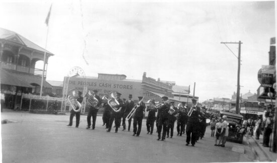 Band Procession up Gill Street, outside Town Hall