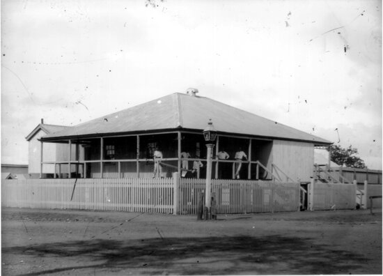 Old Post Office with group of men on verandah in Croydon