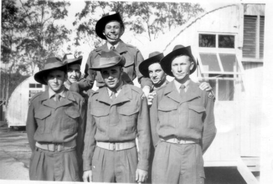National Service members Johnson, Keith Shaw, G Stanger, Stack, Ken Sellars, Heath Sabadina, at WACOL 1951