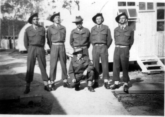National Service members Ken Sellars, G Stanger, Stack, Johnson, Heath Sabadina, Keith Shaw, WACOL 1951