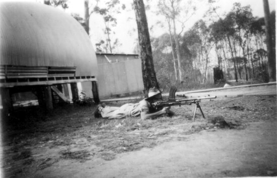 Ken Sellars with No 1 Bren Gun, National Service WACOL 1951