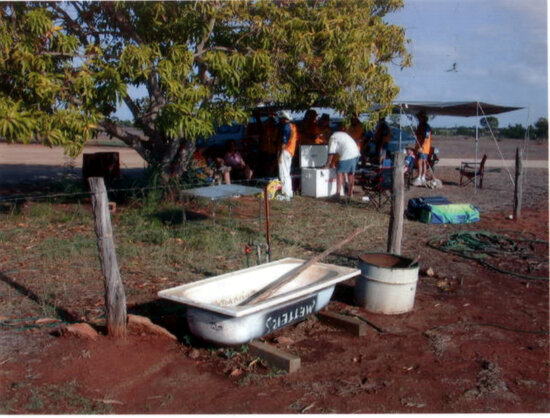 Team under a shade shelter at the 2003 Goldfield Ashes