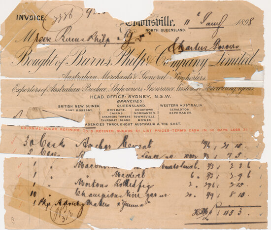 Burns, Philp &amp; Co receipt 11 Jan 1898