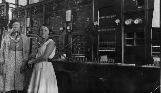 Telephone Exchange, Showing Two Women, including Dorothy Prideaux (nee Hutchinson) on the right, 1932