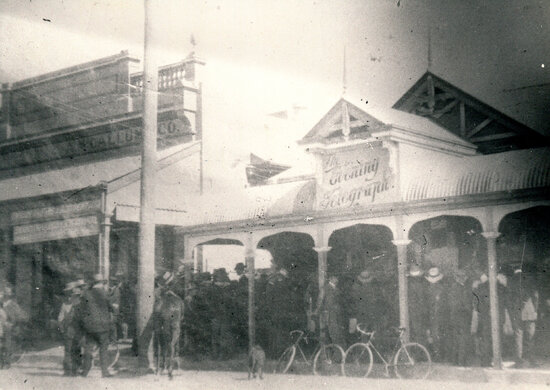 Large Crowd Outside the Evening Telegraph in Bow Street