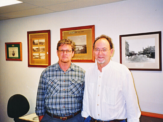 Mike Power (l) and Michael Brmby (r) in the newly opened reading room of the Charters Towers and Dalrymple Archives Centre, Excelsior Library