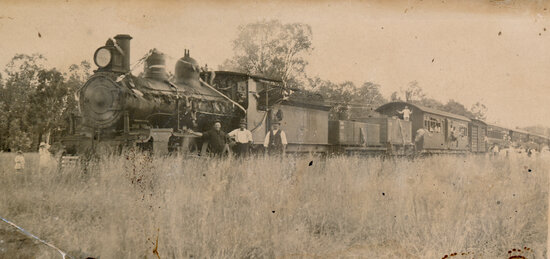 Steam Train stopped along track in the bush