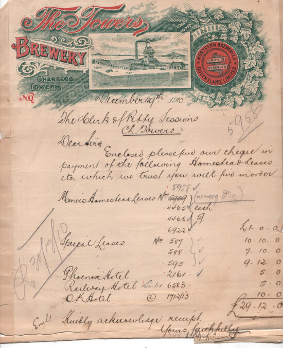Towers Brewery Letterhead, 1910