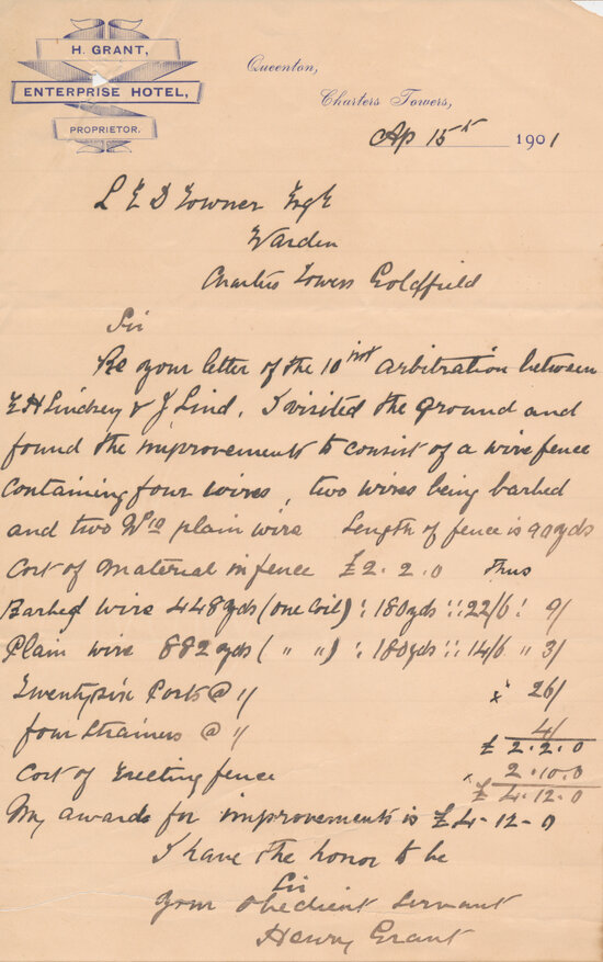 Enterprise Hotel Letterhead, 1901