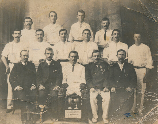 Excelsior Cricket Club including James Carroll front centre in wicket-keeper&rsquo;s gear