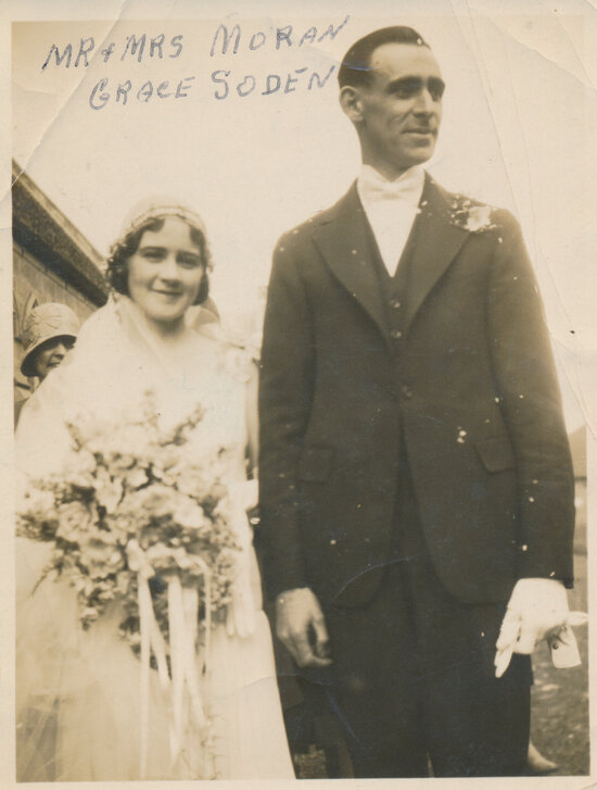 Mr &amp; Mrs Moran (nee Grace Soden) on wedding day