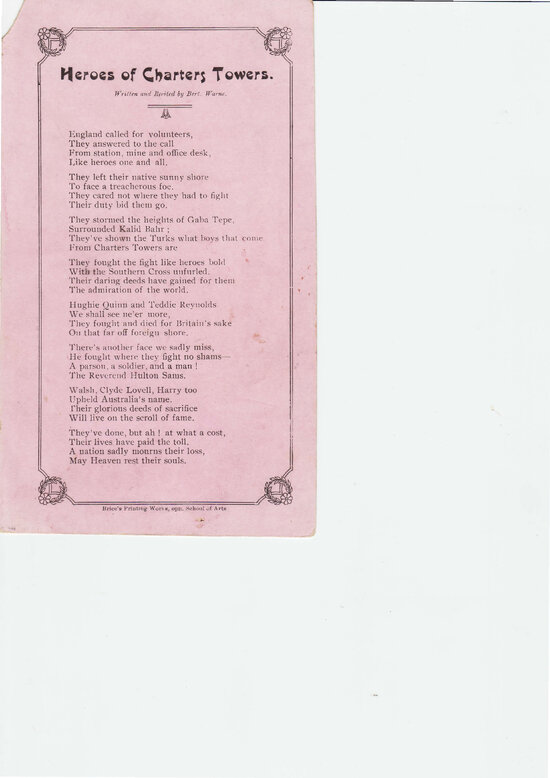 &ldquo;Heroes of Charters Towers&rdquo; poem