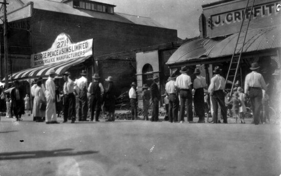 Crowd gathered in Gill Street after the Explosion and Fire in Courthouse Chambers Building