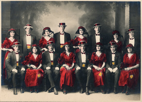 A Set of Eight Men Wearing Boaters With Eight Women, 1919