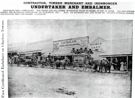 T H Taylor Furnishing, Undertaker, Embalmer, Ironmonger, Timber Yard, Gill Street, Charters Towers, 1899