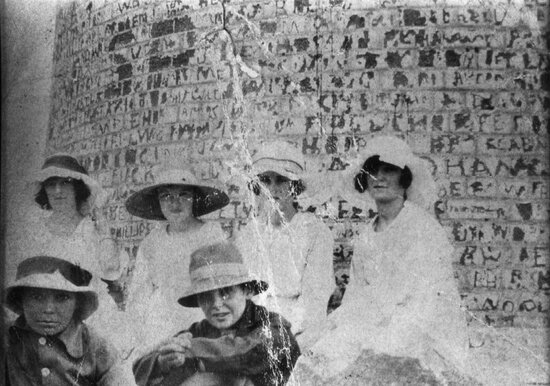 Group of Young Women at the Base of the Chimney on Towers Hill