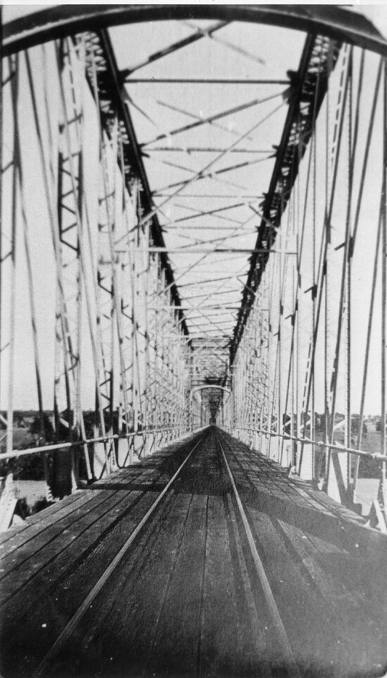 View along the tracks of the Burdekin River Rail bridge