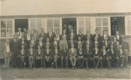 First group of volunteers World War One, behind Town Hall