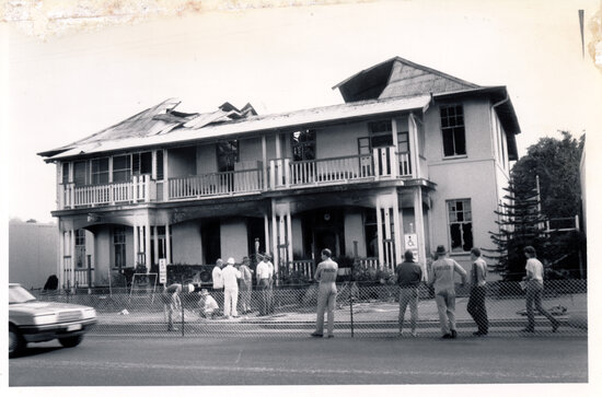 Police Station, Gill Street, after fire, 1988