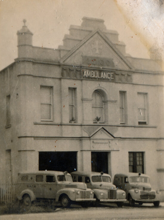 Three Ambulance Vehicles Outside the Ambulance Station, Gill Street 1950?