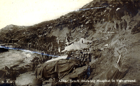 Anzac Beach showing hospital in foreground