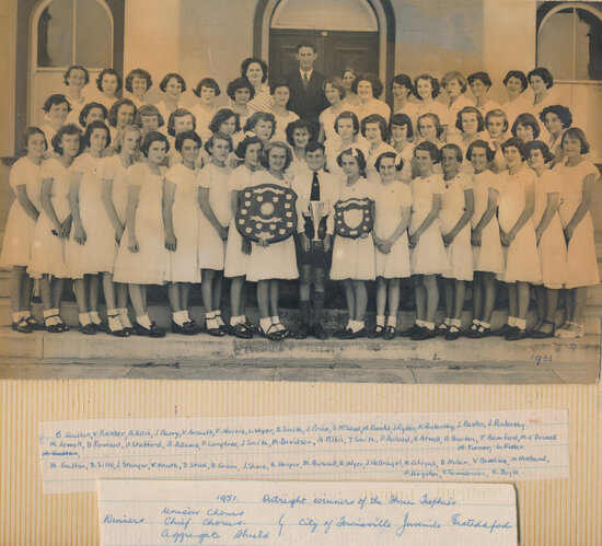 Chorus, 1951 Outright winners of Unison Chorus, Chief Chorus &amp; Aggregate Shield, Townsville Juvenile Eistedfodd with Fred Friemann