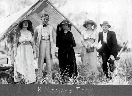 R Medley&rsquo;s Tent at the Inaugural Fletcher Vale Races, 1921