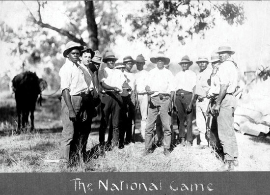 The National Game - Aboriginal Stockmen playing two-up at the Inaugural Fletcher Vale Races, 1921