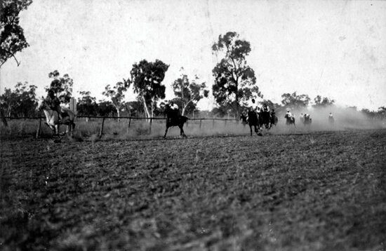 Inaugural Fletcher Vale Races, 1921 - Bert Masso winning stockmen&rsquo;s race