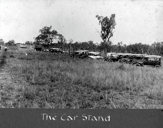 The car stand at the Inaugural Fletcher Vale Races, 1921