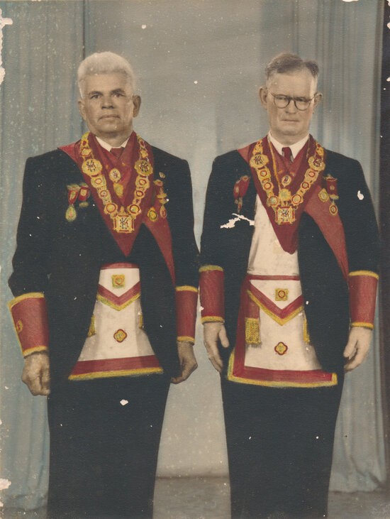 Frederick Meredith and Mr Burr in RAOB Buffalo Lodge Regalia