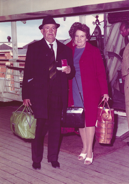 Stan Pollard with wife boarding the Himalaya