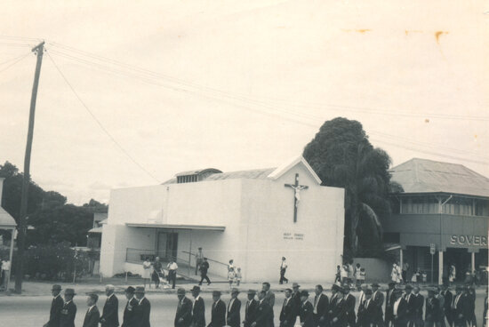 ANZAC Day March past the Anglican Church, 182 Gill Street