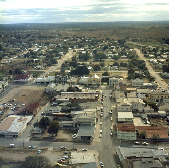 Aerial photo of Gill Street Looking West across Deane Street, 1975