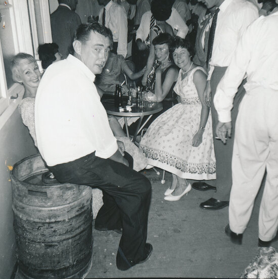 Group of women including Jill Cunningham with a man at the Golf Club, 1950&rsquo;s