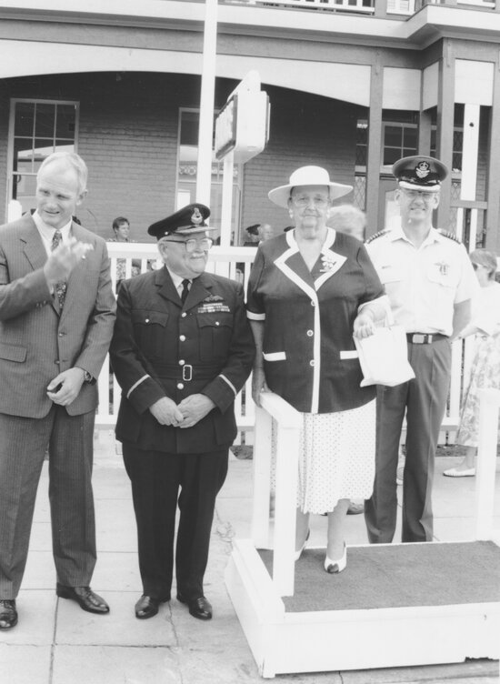 Official Party Waiting for Anzac Day Parade Salute Outside the Police Station, Gill Street