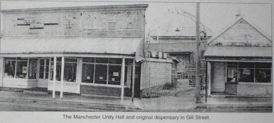 Photo of Printed Image of Manchester Unity Hall and Original Friendly Societies Dispensary in Gill Street